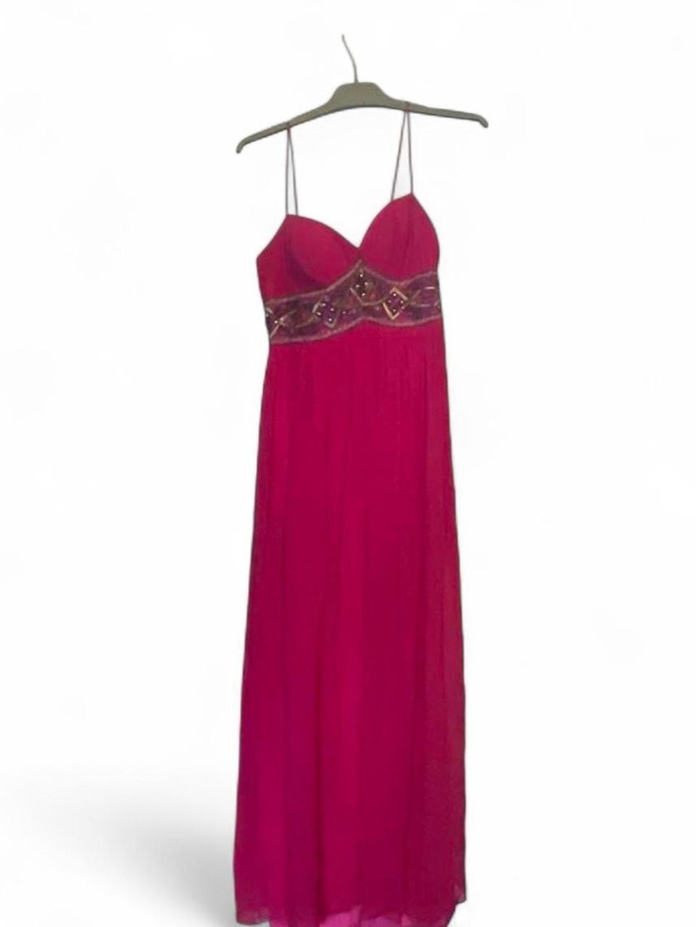 Aidan Mattox Fuchsia Spaghetti-Strap Maxi Dress with Beaded Waist
